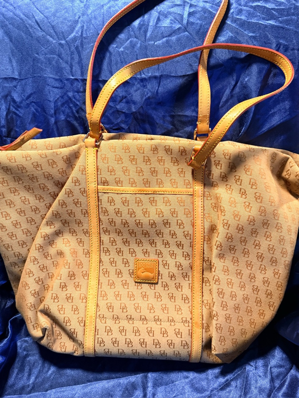 Dooney & Bourke Tan Monogram Canvas Tote with Leather Straps